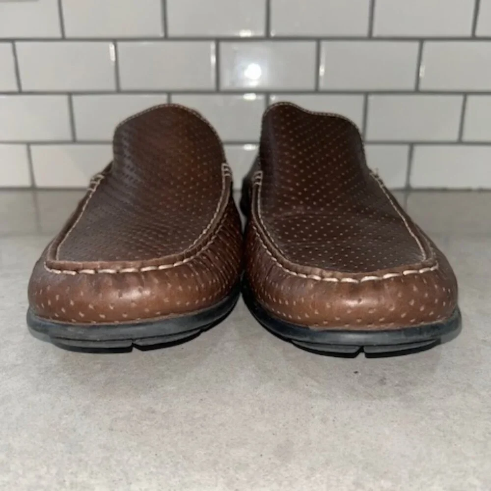 Ecco Men's Brown Genuine Leather Perforated Loafers Sz 11 Excellent